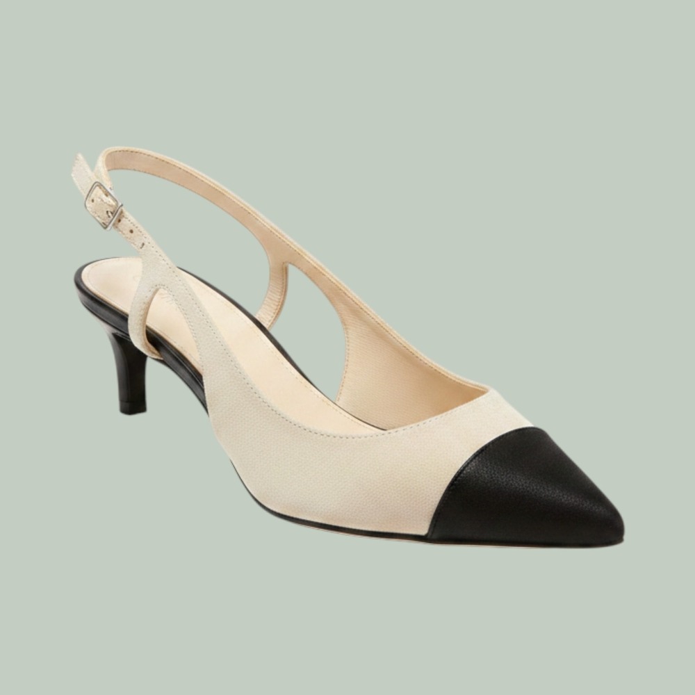 Calvin Klein Women's Size 8M Slingback Kitten Heels Cream Black